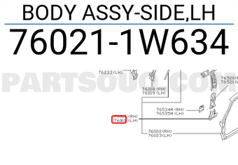 Nissan 760211W634 BODY ASSY-SIDE,LH