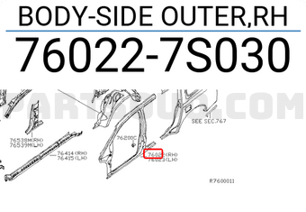 Nissan 760227S030 BODY-SIDE OUTER,RH