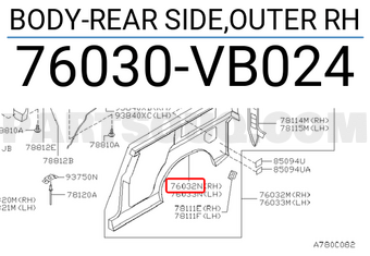 Nissan 76030VB024 BODY-REAR SIDE,OUTER RH