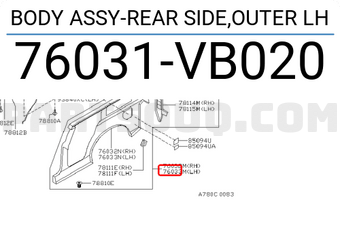 Nissan 76031VB020 BODY ASSY-REAR SIDE,OUTER LH