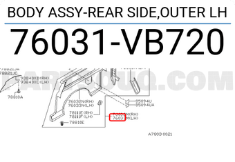 Nissan 76031VB720 BODY ASSY-REAR SIDE,OUTER LH