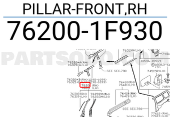 Nissan 762001F930 PILLAR-FRONT,RH