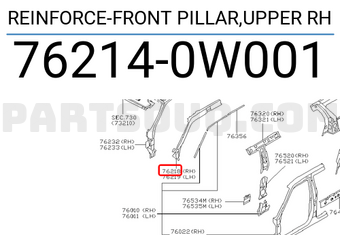 Nissan 762140W001 REINFORCE-FRONT PILLAR,UPPER RH