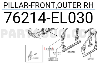 Nissan 76214EL030 PILLAR-FRONT,OUTER RH