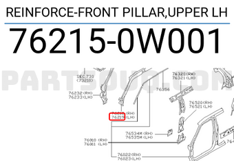 Nissan 762150W001 REINFORCE-FRONT PILLAR,UPPER LH