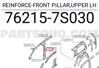 Nissan 762157S030 REINFORCE-FRONT PILLAR,UPPER LH