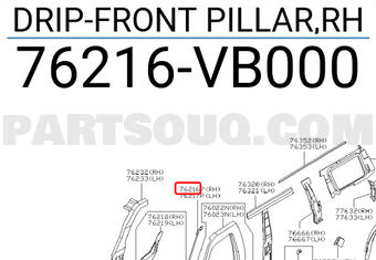 Nissan 76216VB000 DRIP-FRONT PILLAR,RH