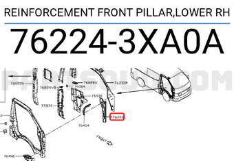 Nissan 762243XA0A REINFORCEMENT FRONT PILLAR,LOWER RH