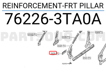 Nissan 762263TA0A REINFORCEMENT-FRT PILLAR
