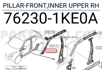 Nissan 762301KE0A PILLAR-FRONT,INNER UPPER RH