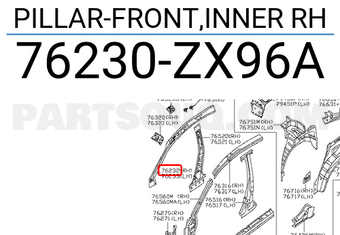 Nissan 76230ZX96A PILLAR-FRONT,INNER RH