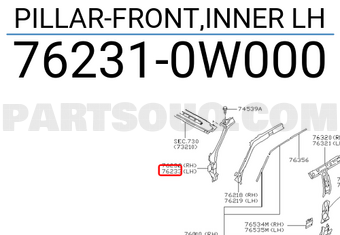 Nissan 762310W000 PILLAR-FRONT,INNER LH