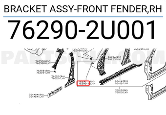Nissan 762902U001 BRACKET ASSY-FRONT FENDER,RH