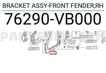 Nissan 76290VB000 BRACKET ASSY-FRONT FENDER,RH