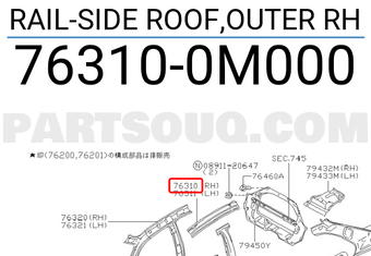 Nissan 763100M000 RAIL-SIDE ROOF,OUTER RH