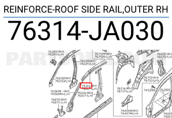 Nissan 76314JA030 REINFORCE-ROOF SIDE RAIL,OUTER RH