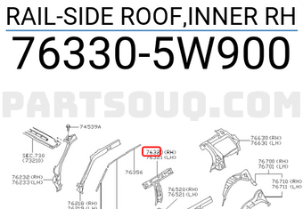 Nissan 763305W900 RAIL-SIDE ROOF,INNER RH