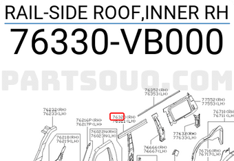 Nissan 76330VB000 RAIL-SIDE ROOF,INNER RH