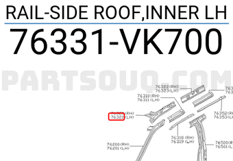 Nissan 76331VK700 RAIL-SIDE ROOF,INNER LH