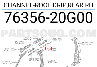 Nissan 7635620G00 CHANNEL-ROOF DRIP,REAR RH