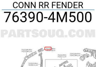 Nissan 763904M500 CONN RR FENDER