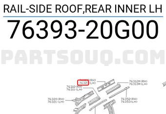 Nissan 7639320G00 RAIL-SIDE ROOF,REAR INNER LH