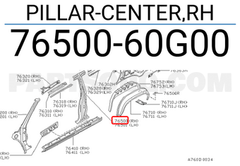 Nissan 7650060G00 PILLAR-CENTER,RH