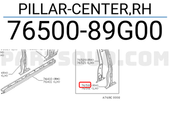 Nissan 7650089G00 PILLAR-CENTER,RH