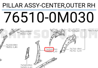 Nissan 765100M030 PILLAR ASSY-CENTER,OUTER RH