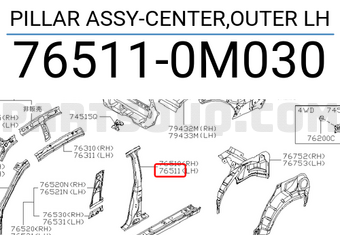 Nissan 765110M030 PILLAR ASSY-CENTER,OUTER LH