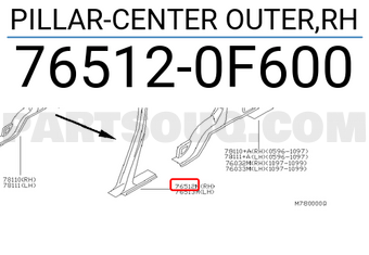 Nissan 765120F600 PILLAR-CENTER OUTER,RH