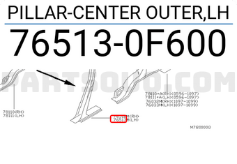 Nissan 765130F600 PILLAR-CENTER OUTER,LH