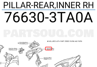 Nissan 766303TA0A PILLAR-REAR,INNER RH