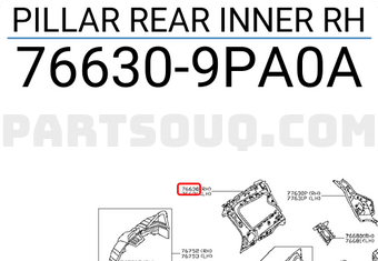 Nissan 766309PA0A PILLAR REAR INNER RH