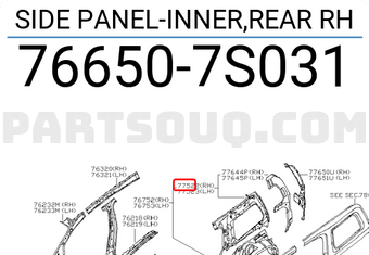 Nissan 766507S031 SIDE PANEL-INNER,REAR RH