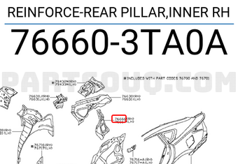 Nissan 766603TA0A REINFORCE-REAR PILLAR,INNER RH