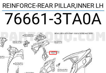 Nissan 766613TA0A REINFORCE-REAR PILLAR,INNER LH