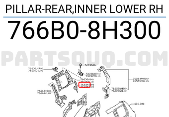 Nissan 766B08H300 PILLAR-REAR,INNER LOWER RH