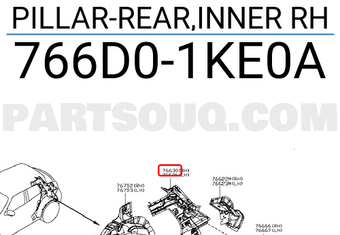 Nissan 766D01KE0A PILLAR-REAR,INNER RH