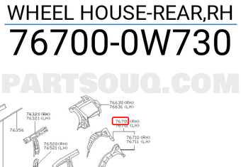 Nissan 767000W730 WHEEL HOUSE-REAR,RH