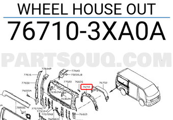 Nissan 767103XA0A WHEEL HOUSE OUT