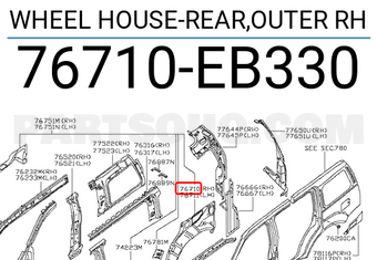 Nissan 76710EB330 WHEEL HOUSE-REAR,OUTER RH
