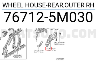 Nissan 767125M030 WHEEL HOUSE-REAR,OUTER RH
