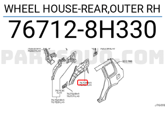 Nissan 767128H330 WHEEL HOUSE-REAR,OUTER RH