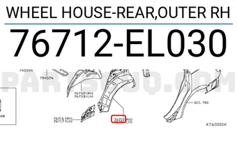 Nissan 76712EL030 WHEEL HOUSE-REAR,OUTER RH