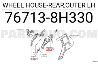 Nissan 767138H330 WHEEL HOUSE-REAR,OUTER LH