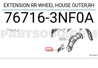 Nissan 767163NF0A EXTENSION RR WHEEL HOUSE OUTER,RH