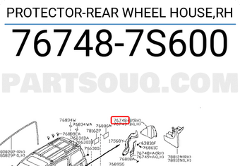 Nissan 767487S600 PROTECTOR-REAR WHEEL HOUSE,RH