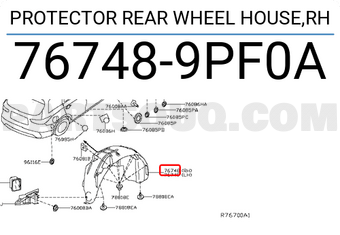 Nissan 767489PF0A PROTECTOR REAR WHEEL HOUSE,RH