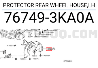 Nissan 767493KA0A PROTECTOR REAR WHEEL HOUSE,LH